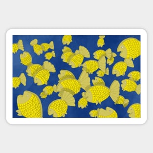 Flat, golden fish in a pack II Sticker